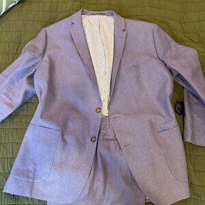 Blue Linen Custom Two Button Suit, 46R